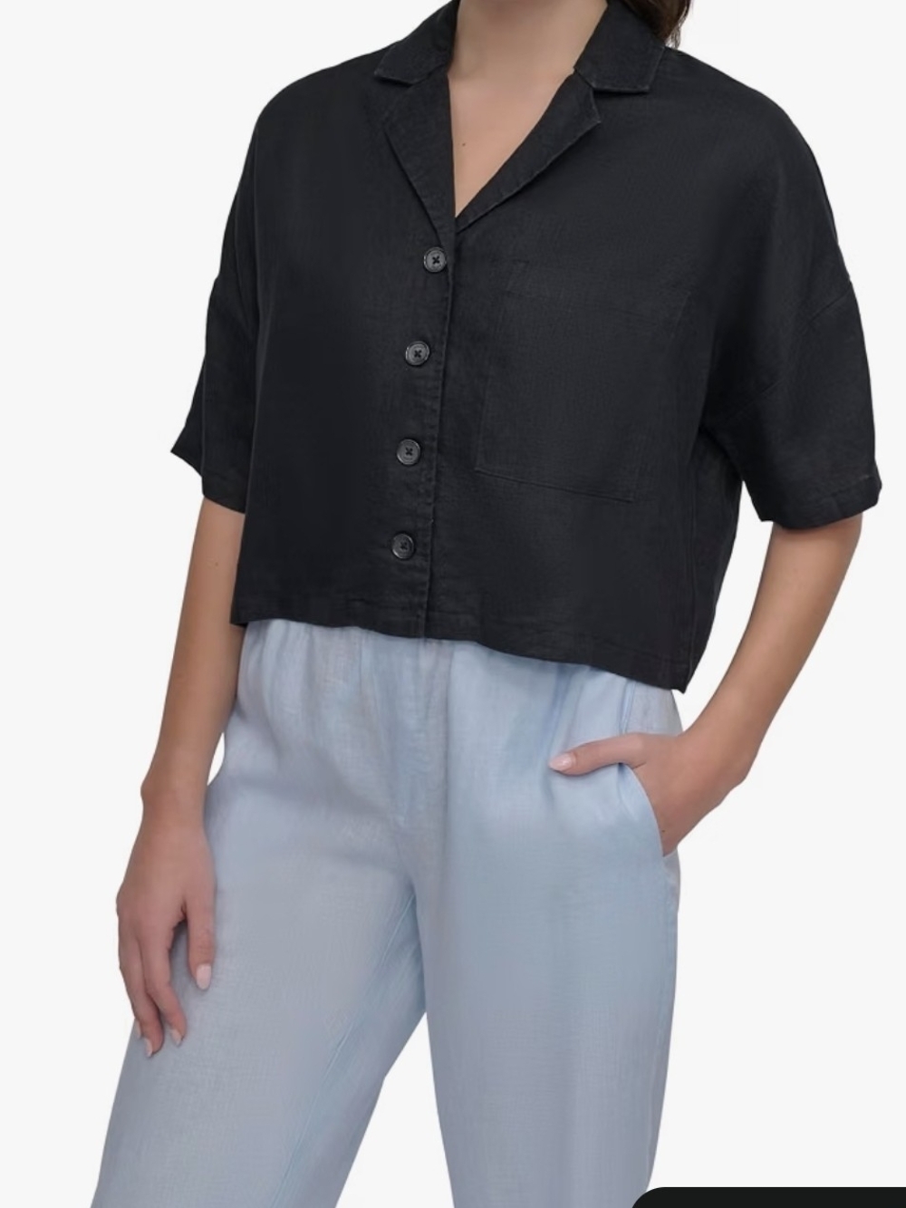 DKNY Women’s Linen Blend Brown Collared Dolman Button-Front Shirt M